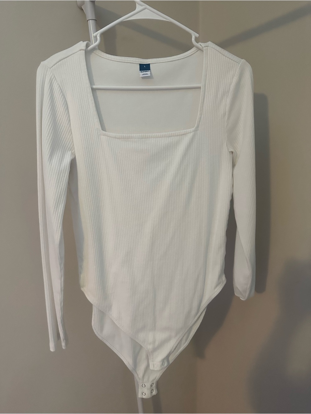 Old Navy White Ribbed Square-Neck Long-Sleeve Bodysuit